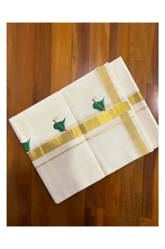 Southloom Balaramapuram Handloom Pure Cotton Mundu with Mural Painted on Kasavu Kara (South Indian Dhoti)