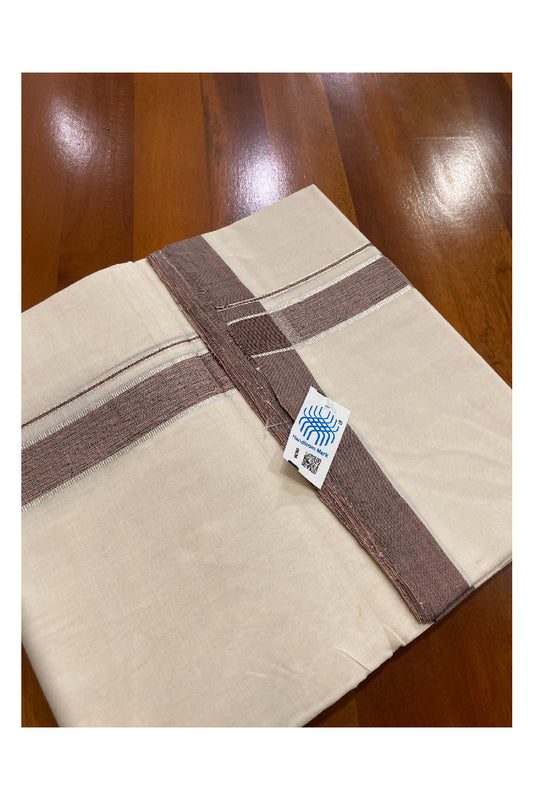 Southloom Balaramapuram Unakkupaavu Premium Handloom Mundu with Silver Kasavu and Brown Border