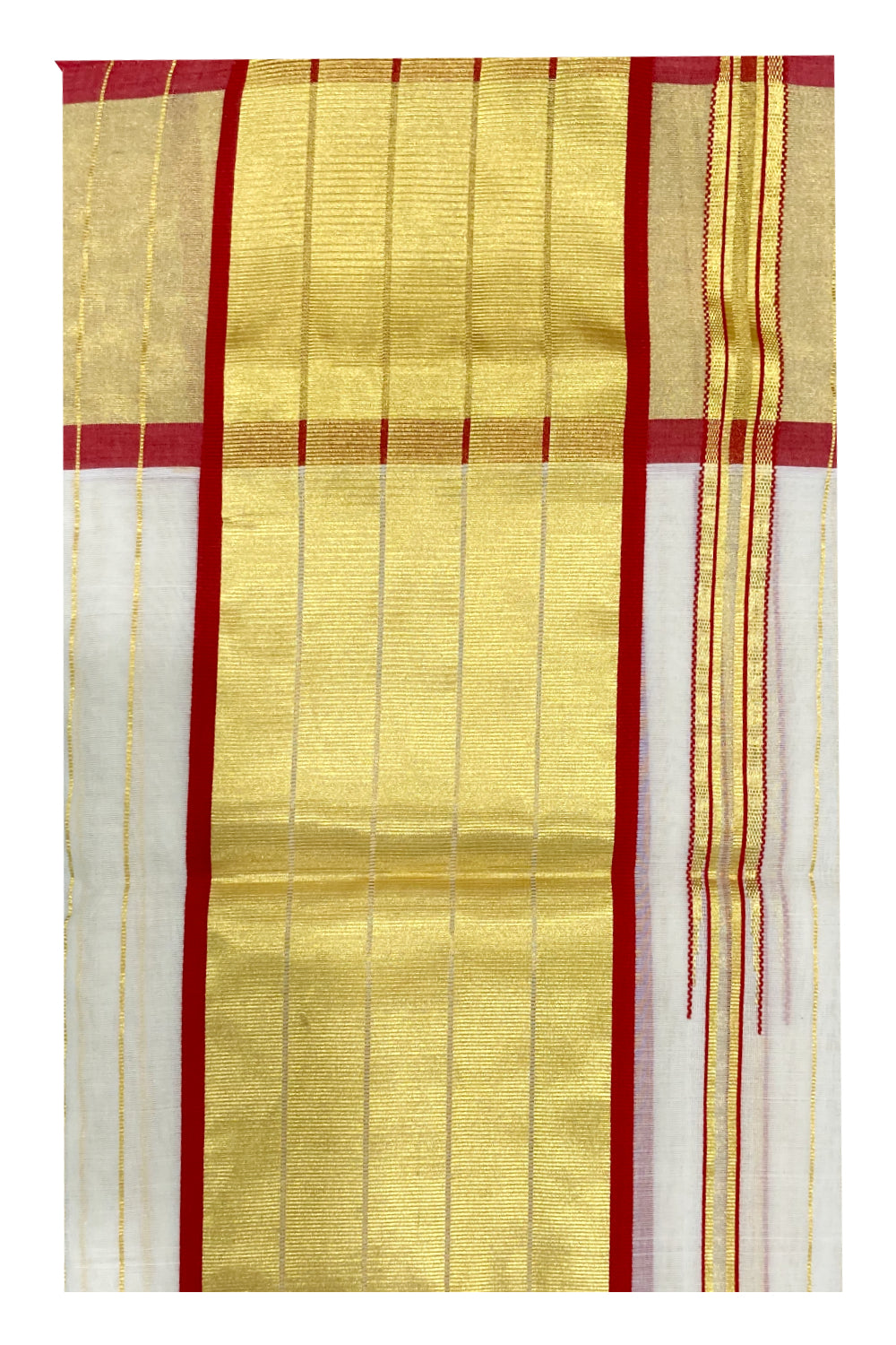 Southloom™ Handloom Single Mundum Neriyathum (Set Mundu) with Kasavu Stripes Body and Puliyilakkara Border