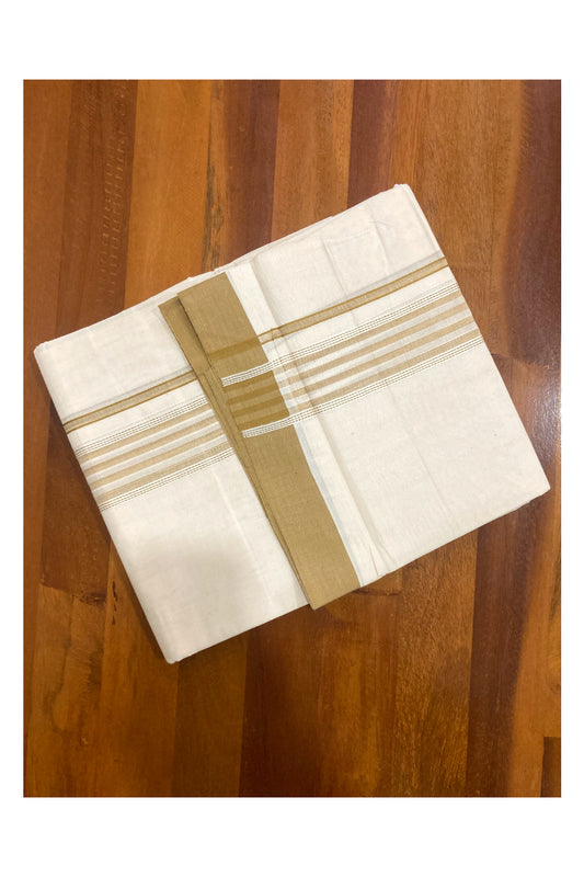 Off White Kerala Double Mundu with Brown Lines Border (South Indian Dhoti)