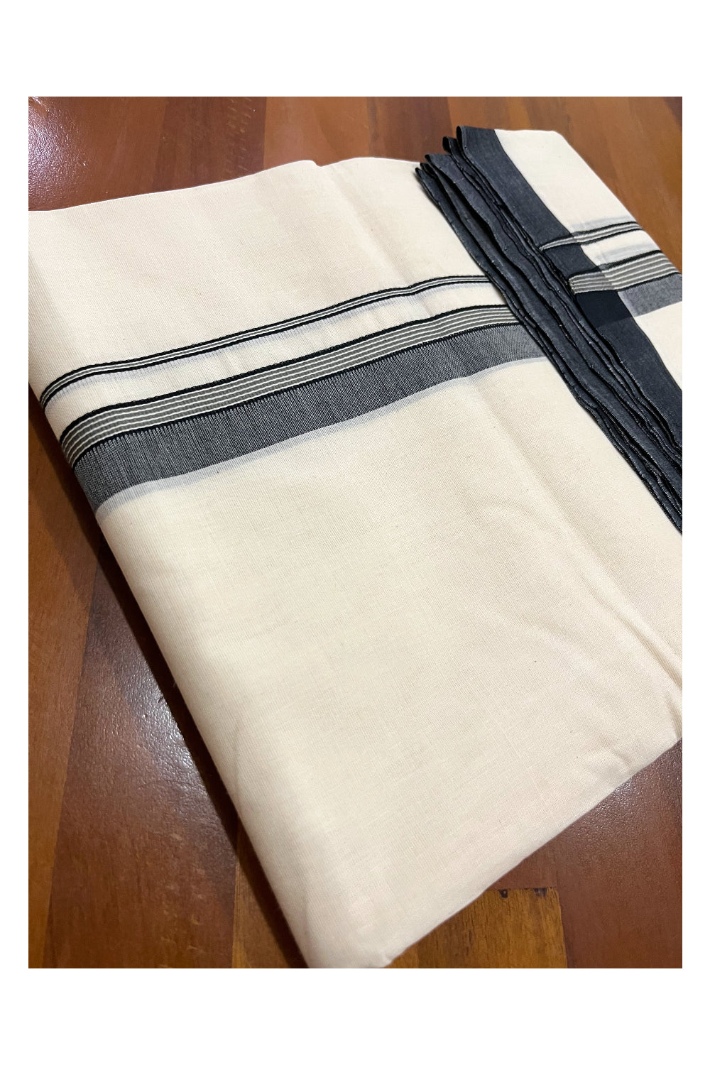 Southloom Premium Handloom Double Mundu with Black Border