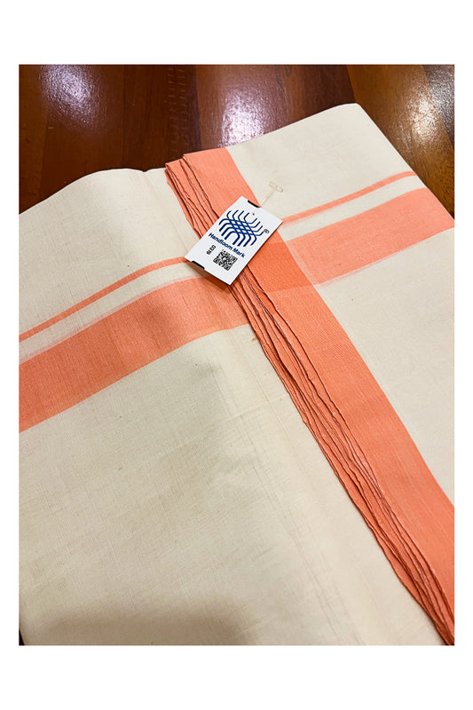 Southloom Premium Unakkupaavu Handloom Mundu with Peach Border (South Indian Kerala Dhoti)