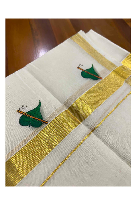 Southloom Balaramapuram Handloom Pure Cotton Mundu with Mural Painted on Kasavu Kara (South Indian Dhoti)