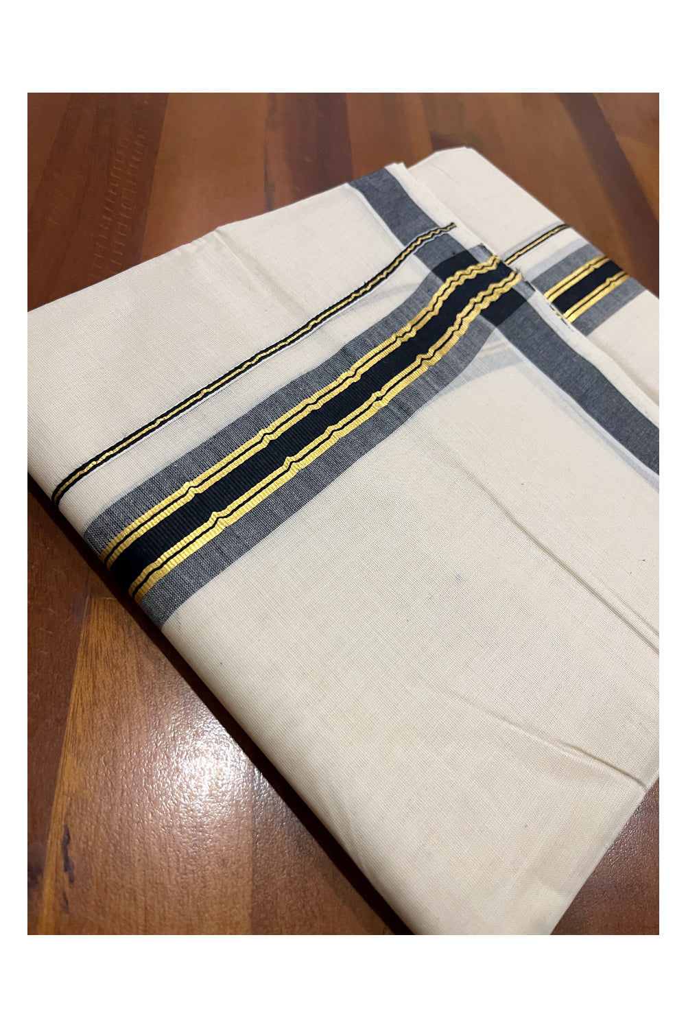 Pure Cotton Double Mundu with Kasavu Black Kara (South Indian Dhoti)