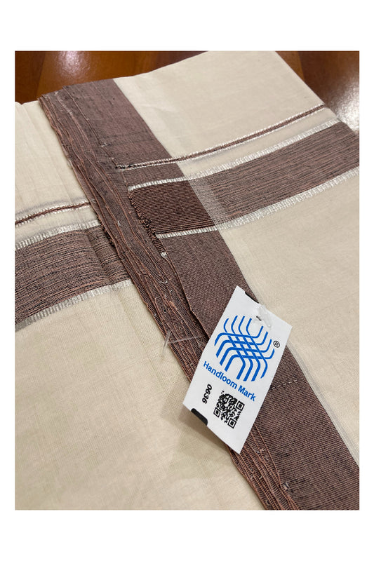 Southloom Balaramapuram Unakkupaavu Premium Handloom Mundu with Silver Kasavu and Brown Border