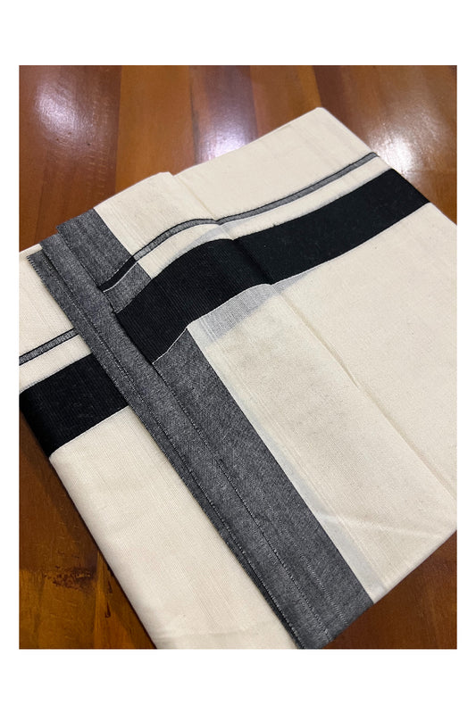 Pure Cotton Off White Double Mundu with Black Border (South Indian Kerala Dhoti)