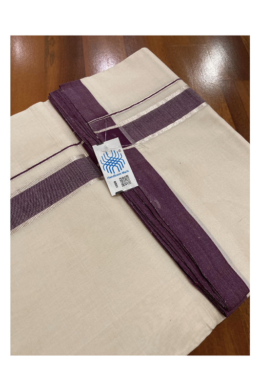 Southloom Balaramapuram Unakkupaavu Premium Handloom Mundu with Purple and Silver Kasavu Border