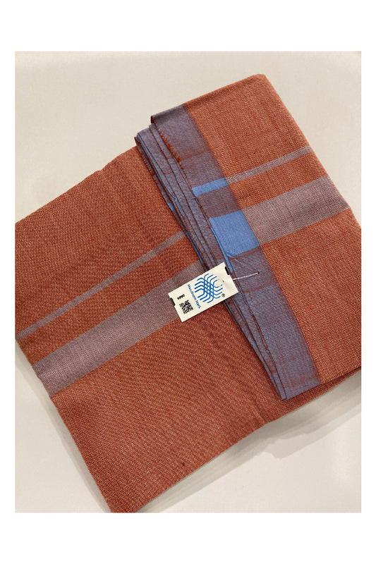 Southloom Balaramapuram Handloom Kaavi Single Mundu with Blue Border (South Indian Dhoti)