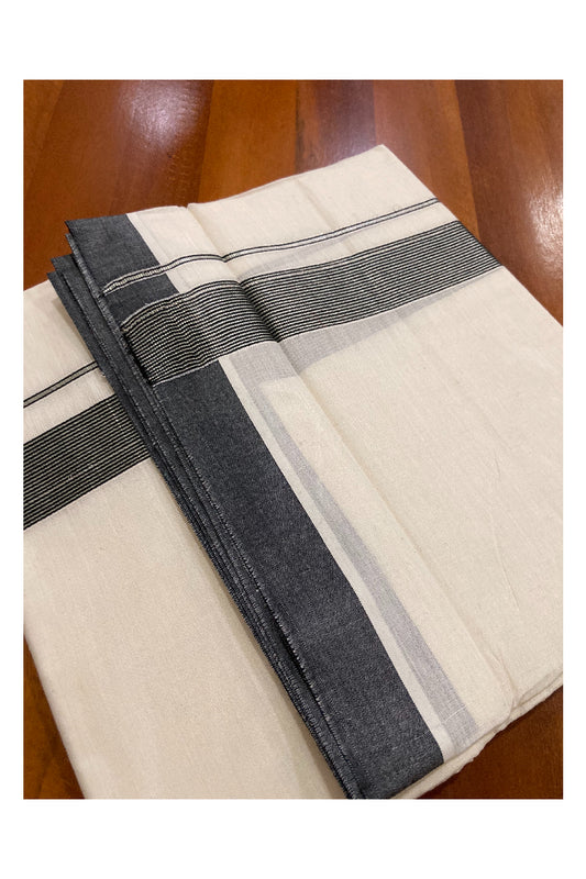 Off White Kerala Double Mundu with Silver Kasavu and Black Line Border (South Indian Dhoti)