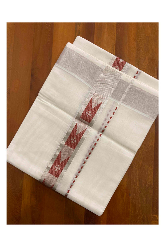 Southloom Handloom Premium Silver Kasavu Dhoti with Maroon Woven Design Border