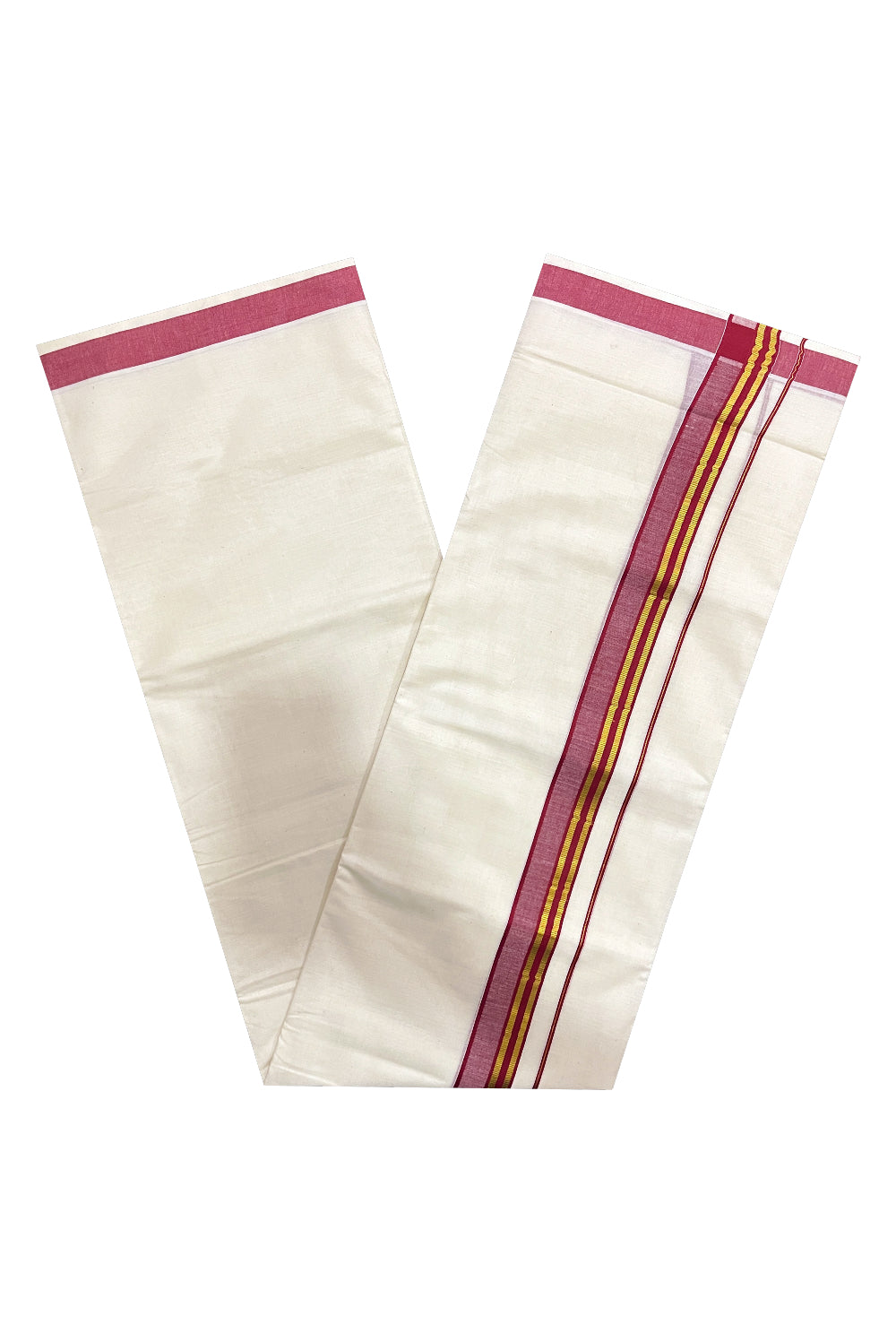 Pure Cotton Off White Double Mundu with Red and Kasavu Kara (South Indian Dhoti)