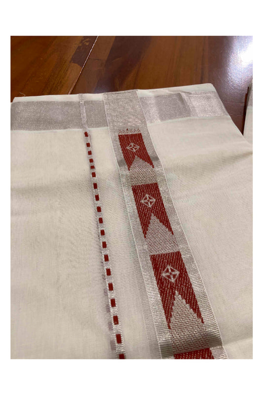 Southloom Handloom Premium Silver Kasavu Dhoti with Maroon Woven Design Border