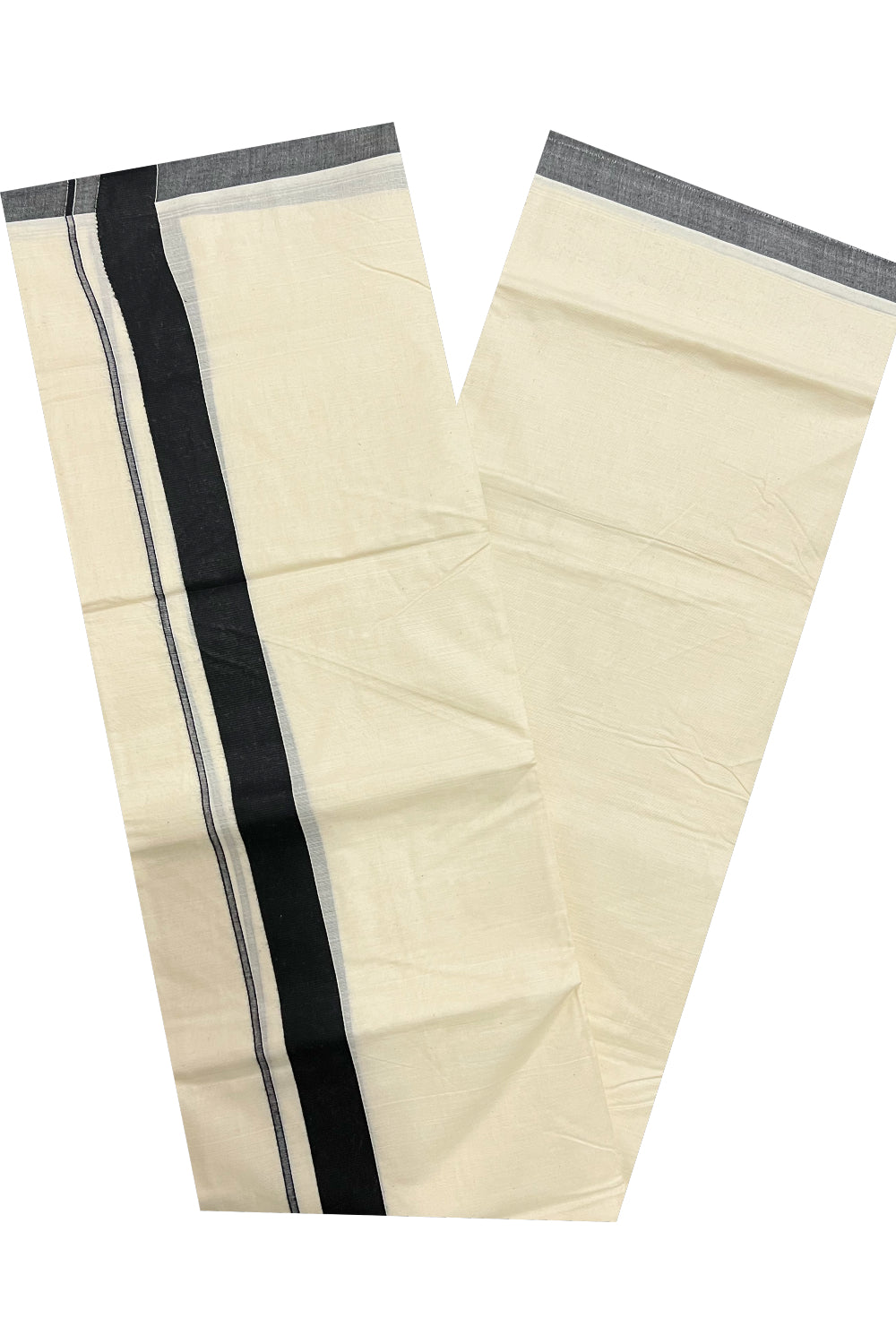 Pure Cotton Off White Double Mundu with Black Border (South Indian Kerala Dhoti)