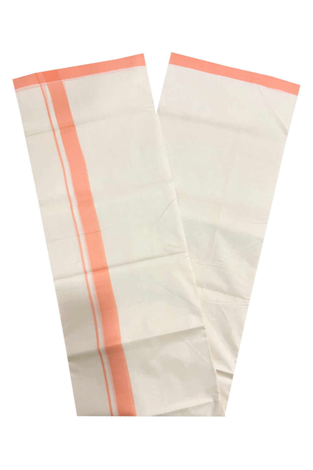 Southloom Premium Unakkupaavu Handloom Mundu with Peach Border (South Indian Kerala Dhoti)