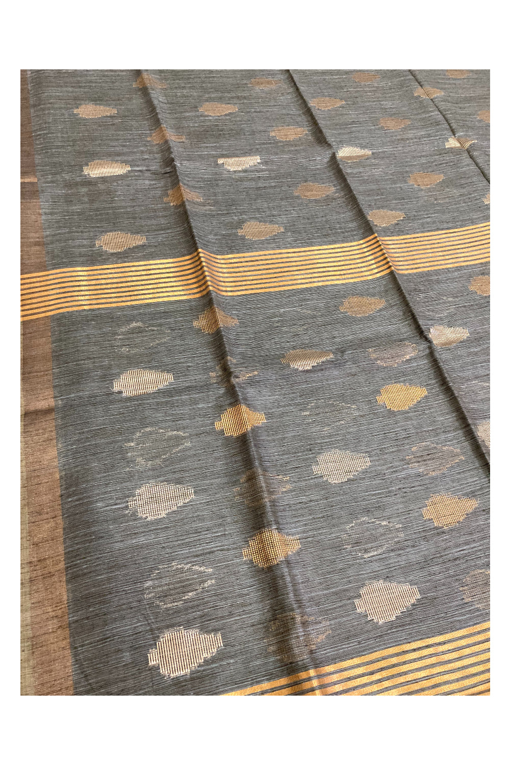 Southloom Semi Tussar Kasavu Designer Woven Works in Grey Saree