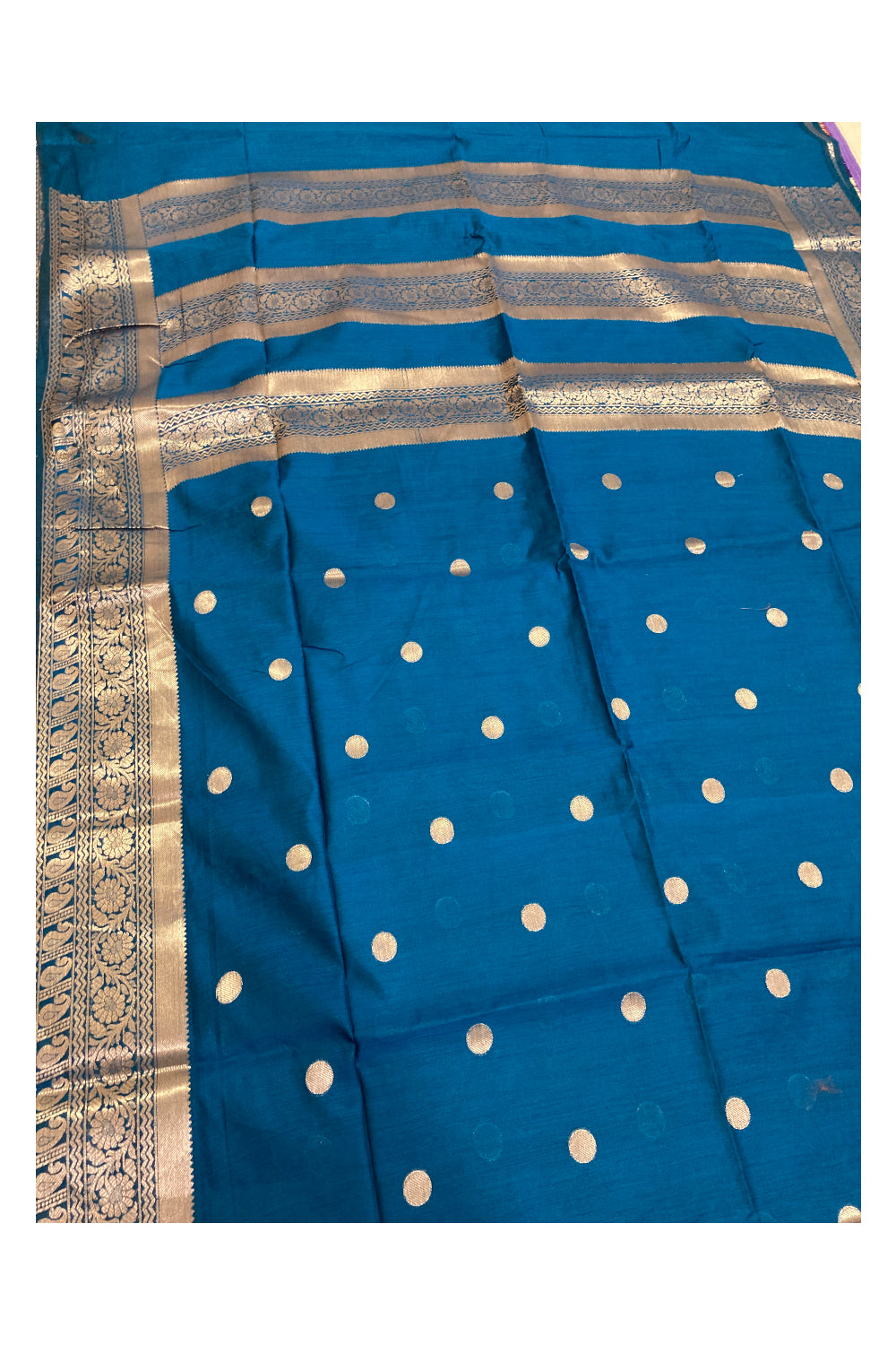 Southloom Blue Cotton Designer Saree with Kasavu Woven Works