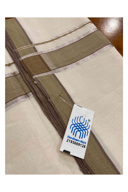 Southloom Balaramapuram Unakkupaavu Premium Handloom Mundu with Olive Green and Silver Kasavu Border