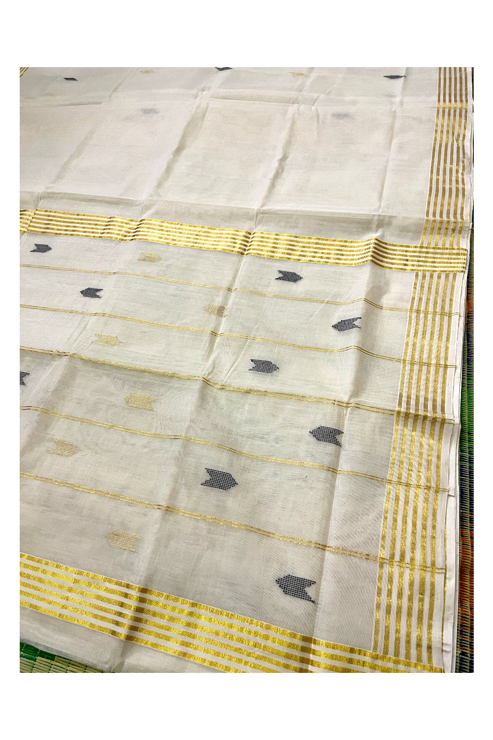 Southloom Premium Handloom Cotton Kerala Saree with Woven Butta Works