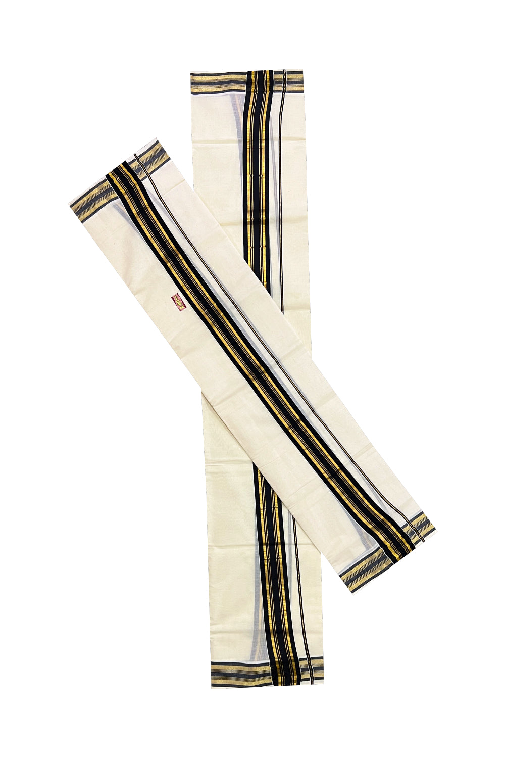 Pure Cotton Kerala Single Set Mundu (Mundum Neriyathum) with Black and Kasavu Border 2.80 Mtrs