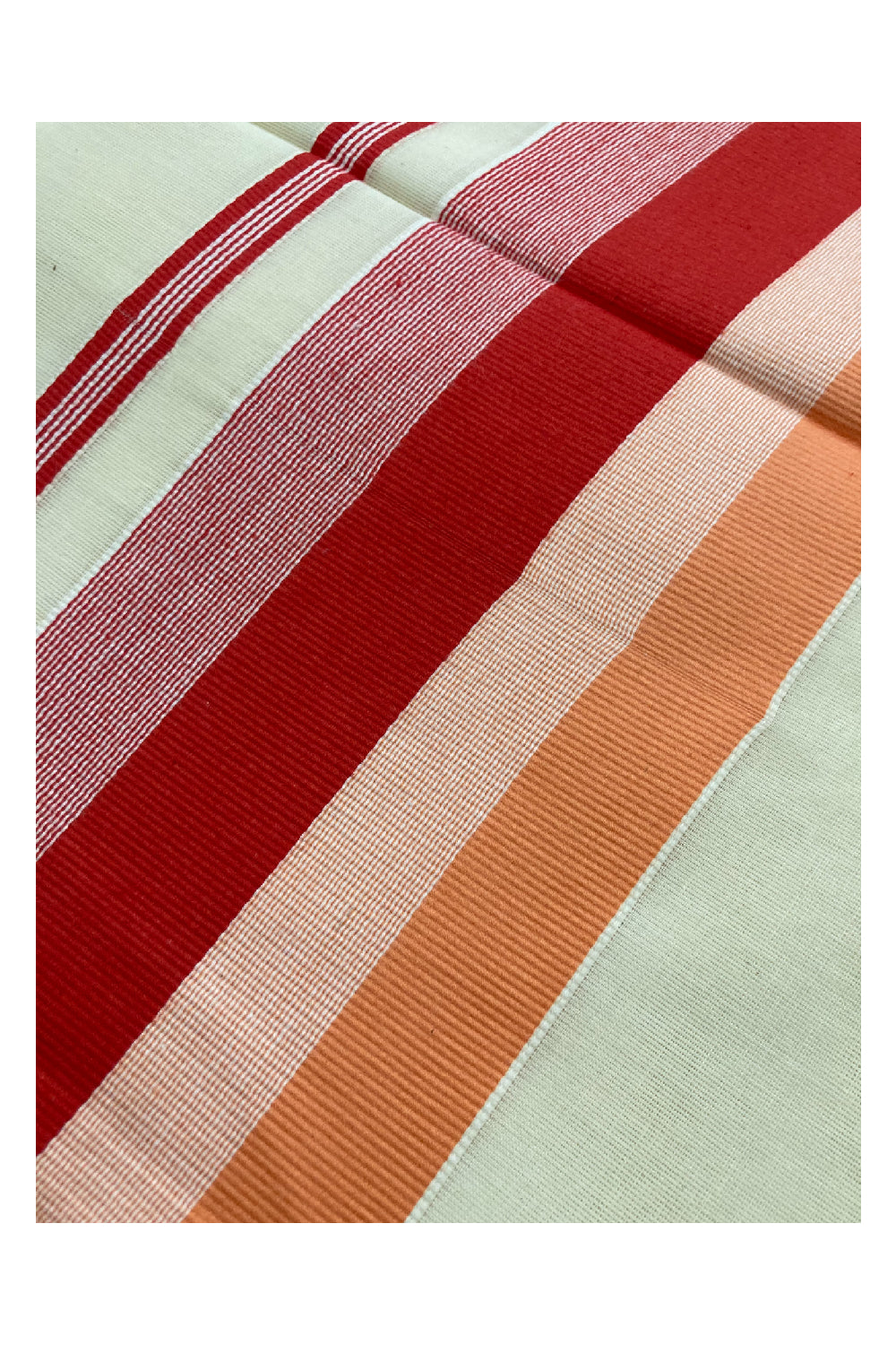 Kerala Cotton Saree with Orange and Dark Orange Lines Border Design