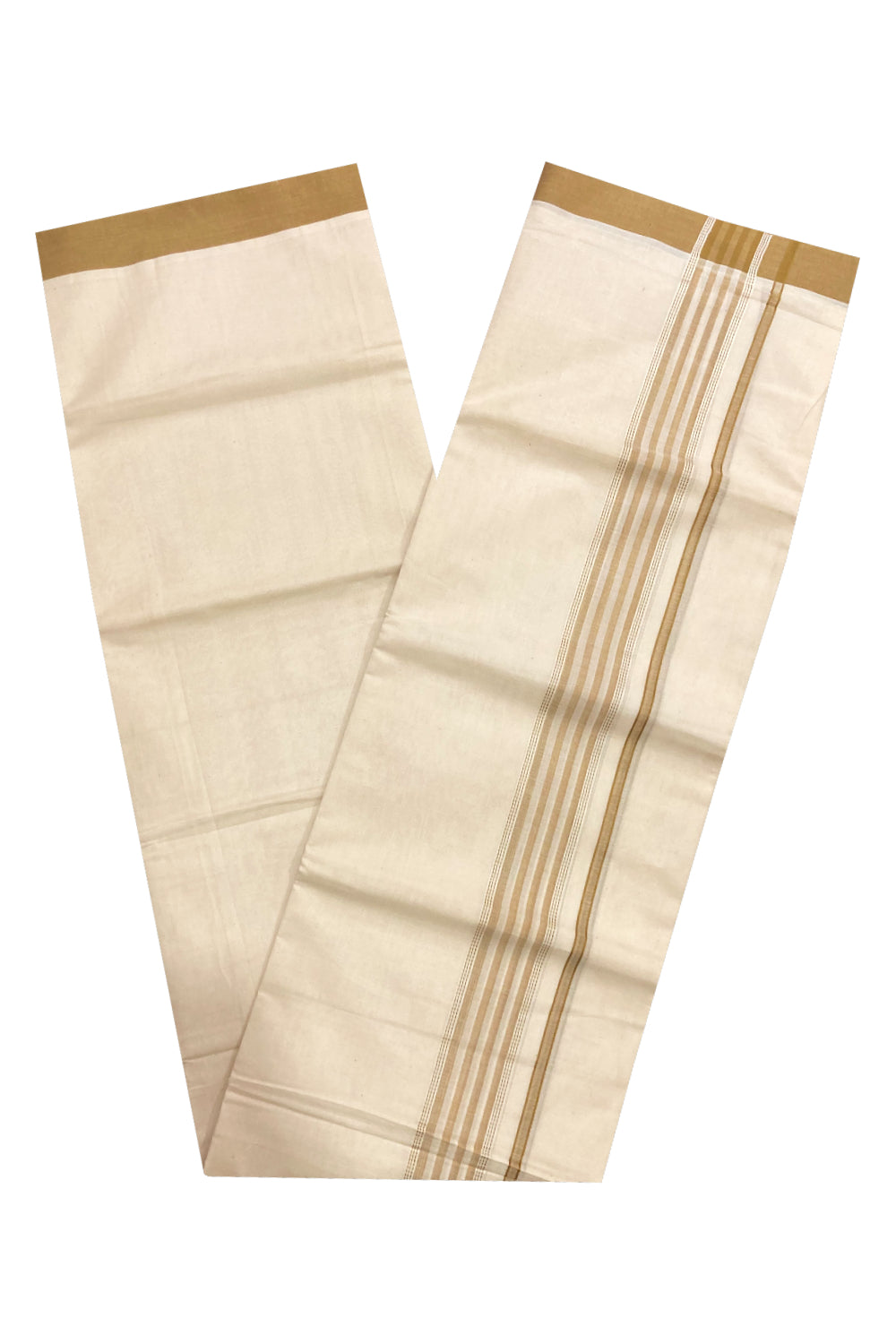 Off White Kerala Double Mundu with Brown Lines Border (South Indian Dhoti)