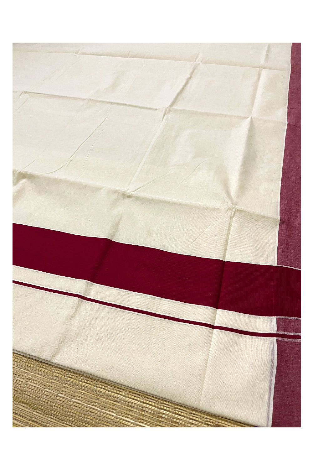 Pure Cotton Kerala Cotton Saree with Maroon Border