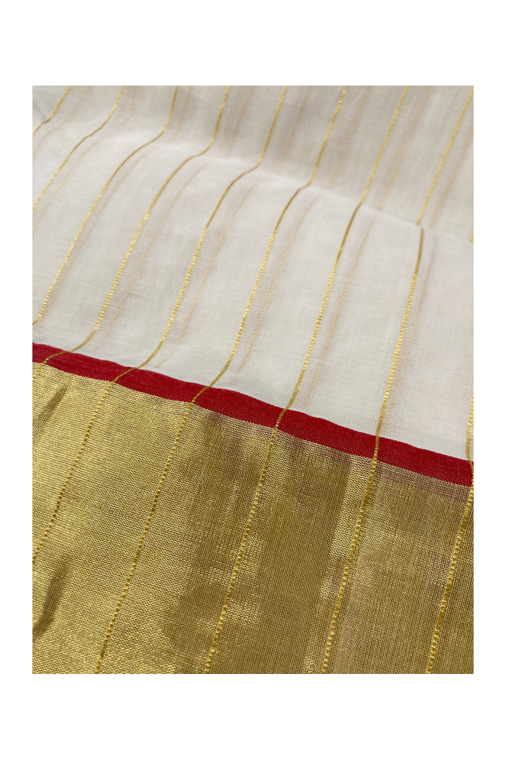 Southloom™ Handloom Single Mundum Neriyathum (Set Mundu) with Kasavu Stripes Body and Puliyilakkara Border