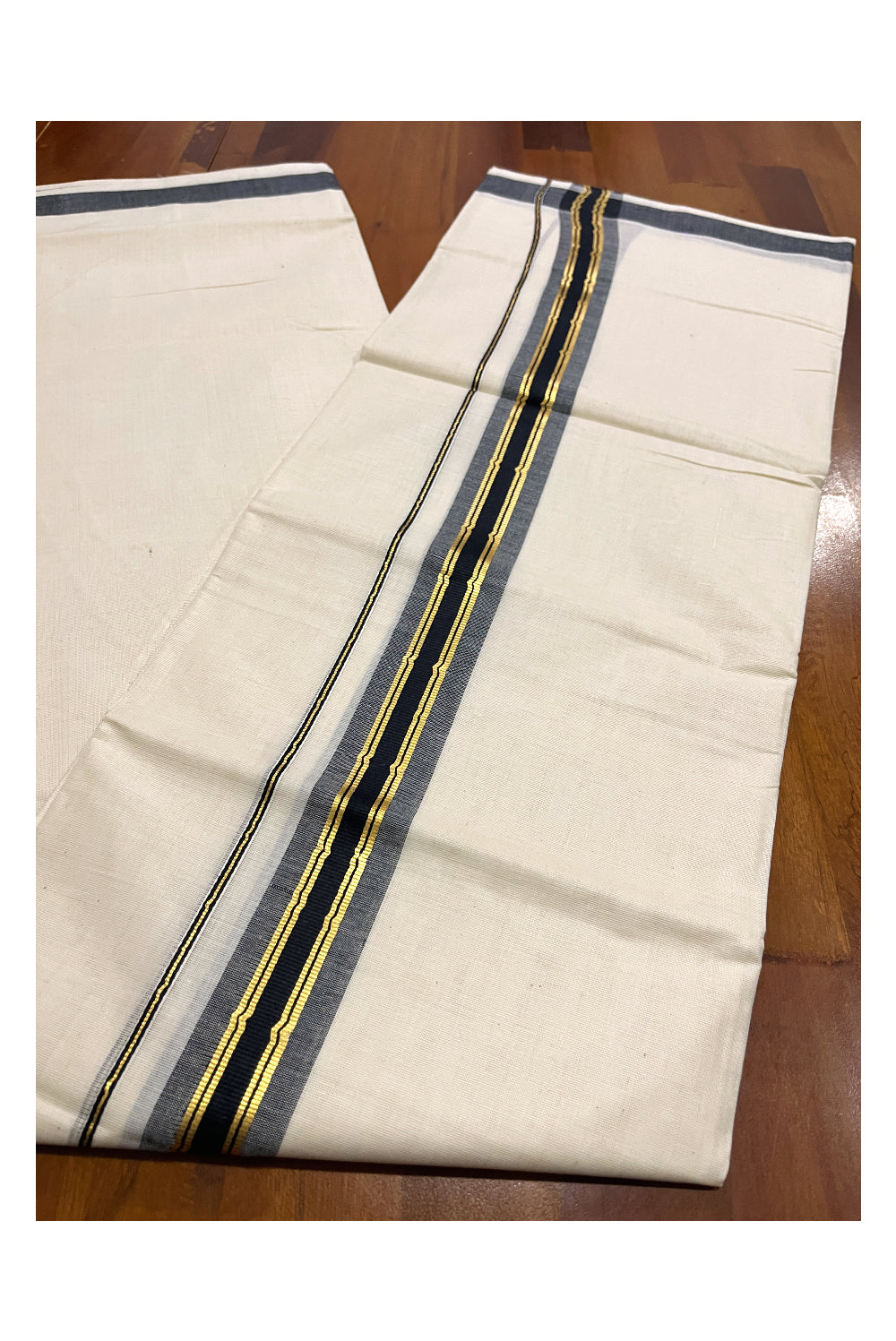 Pure Cotton Double Mundu with Kasavu Black Kara (South Indian Dhoti)