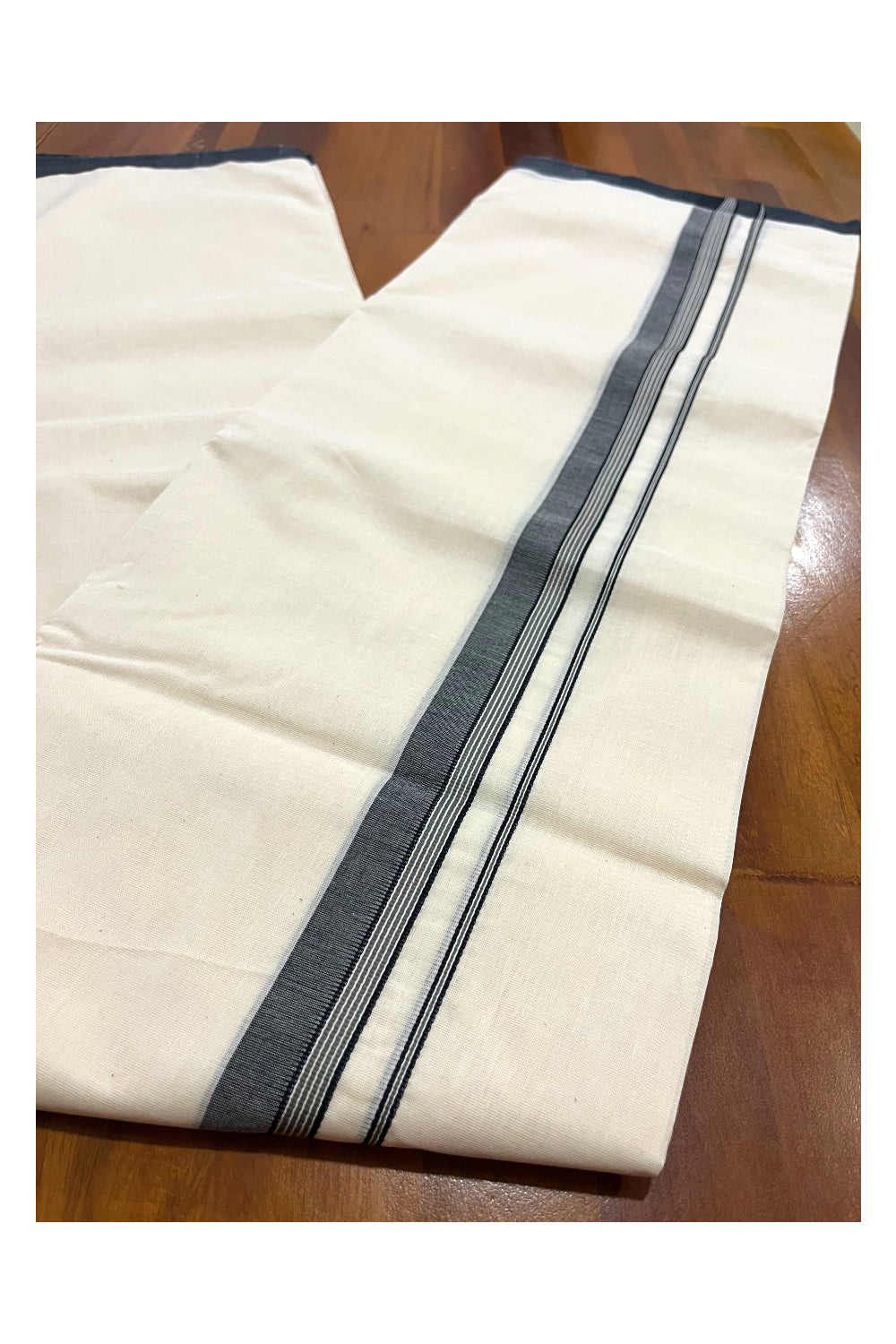 Southloom Premium Handloom Double Mundu with Black Border