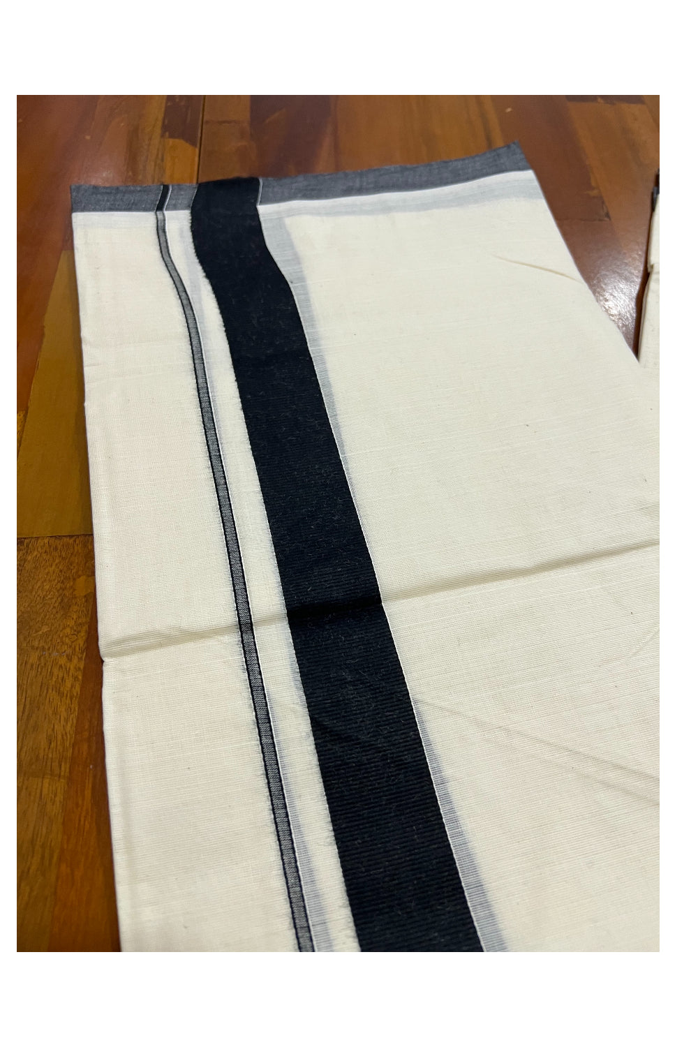 Pure Cotton Off White Double Mundu with Black Border (South Indian Kerala Dhoti)