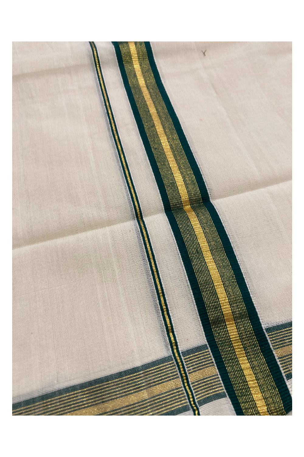 Southloom Premium Handloom Set Mundu with Kasavu and Green Border