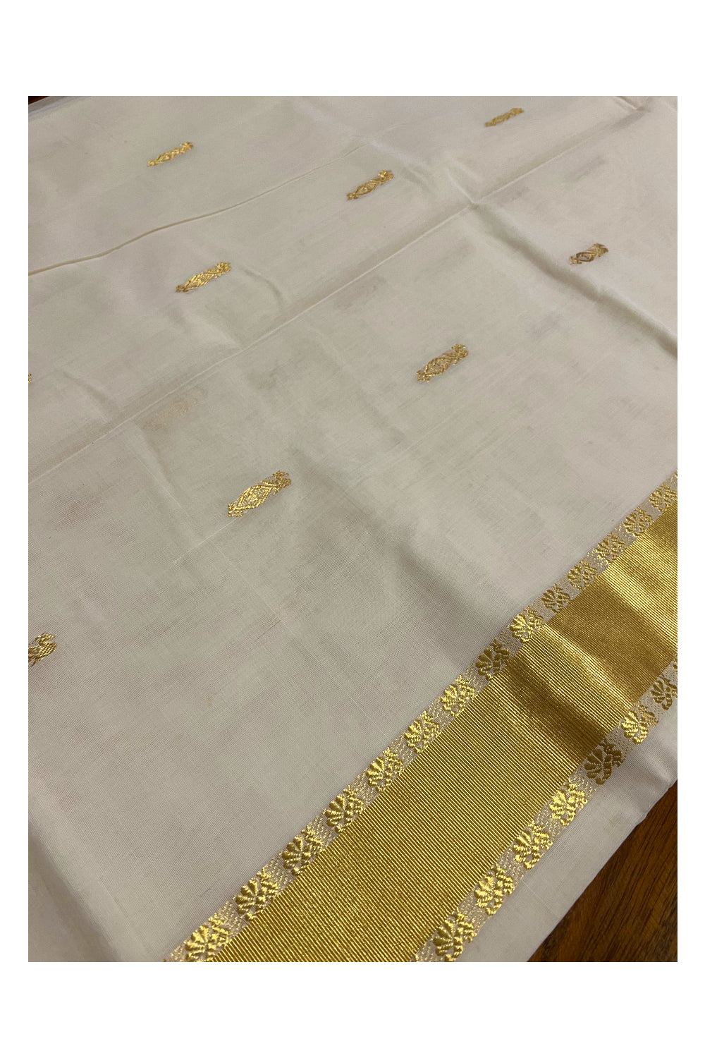 Southloom™ Original Handloom Cotton Kasavu Heavy Work Saree with Peacock Woven Design