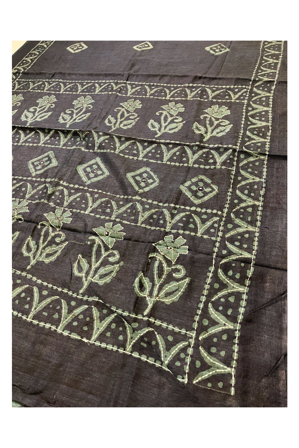 Southloom Cotton Green Saree with Thread works on Body and Pallu