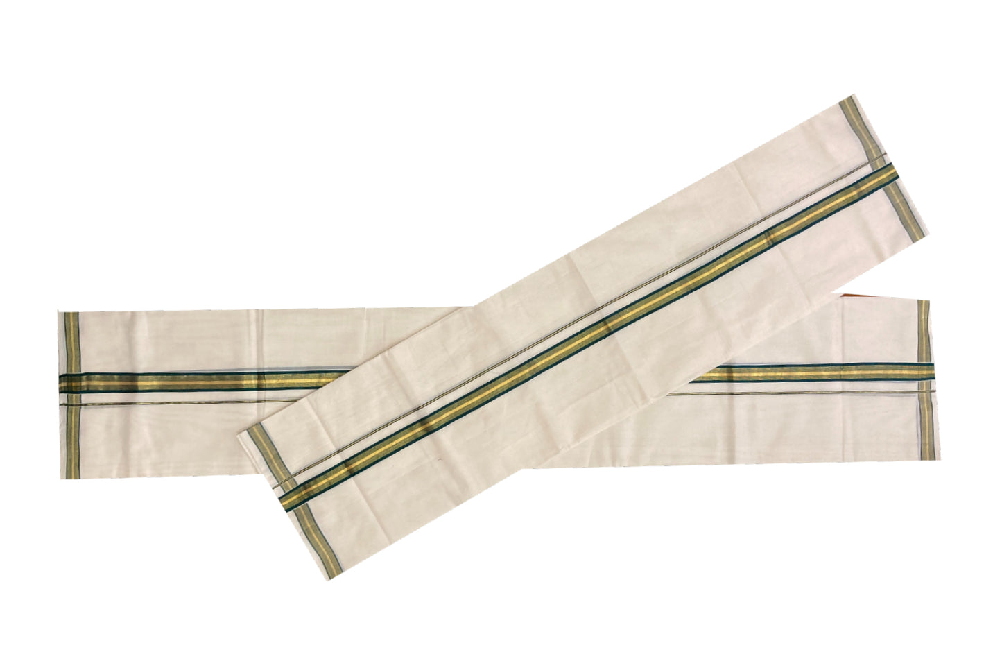 Southloom Premium Handloom Set Mundu with Kasavu and Green Border