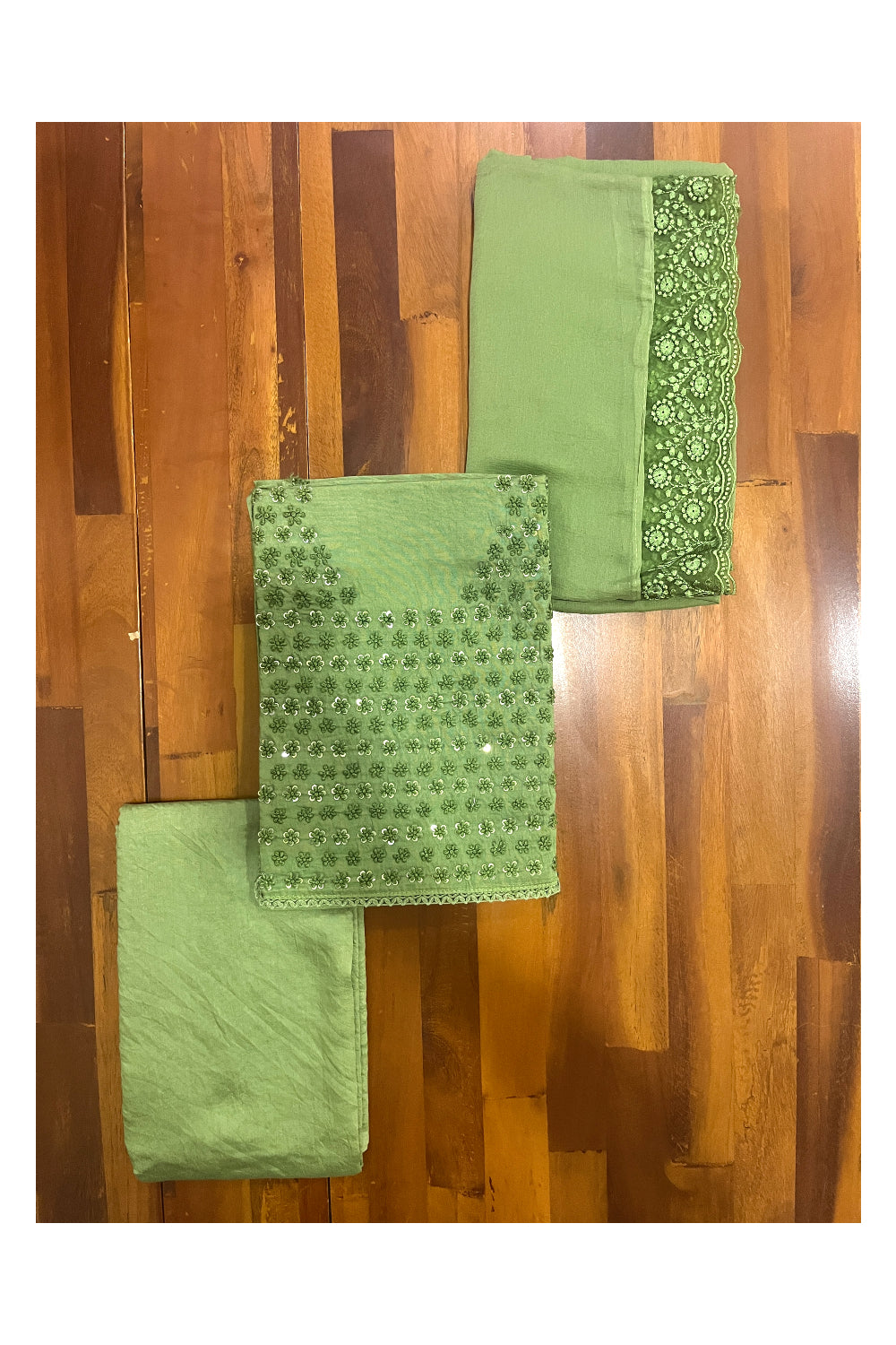 Southloom™ Cotton Churidar Salwar Suit Material in Green Thread Works in Yoke