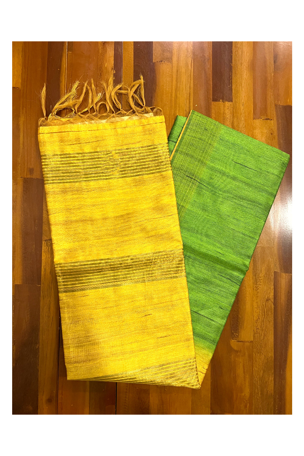 Southloom Green Semi Tussar Designer Saree with Yellow Pallu