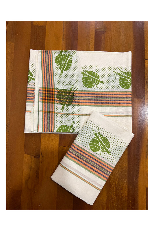 Southloom Onam 2022 Mulloth Soft Cotton Set Mundu with Green Kara and Block Print