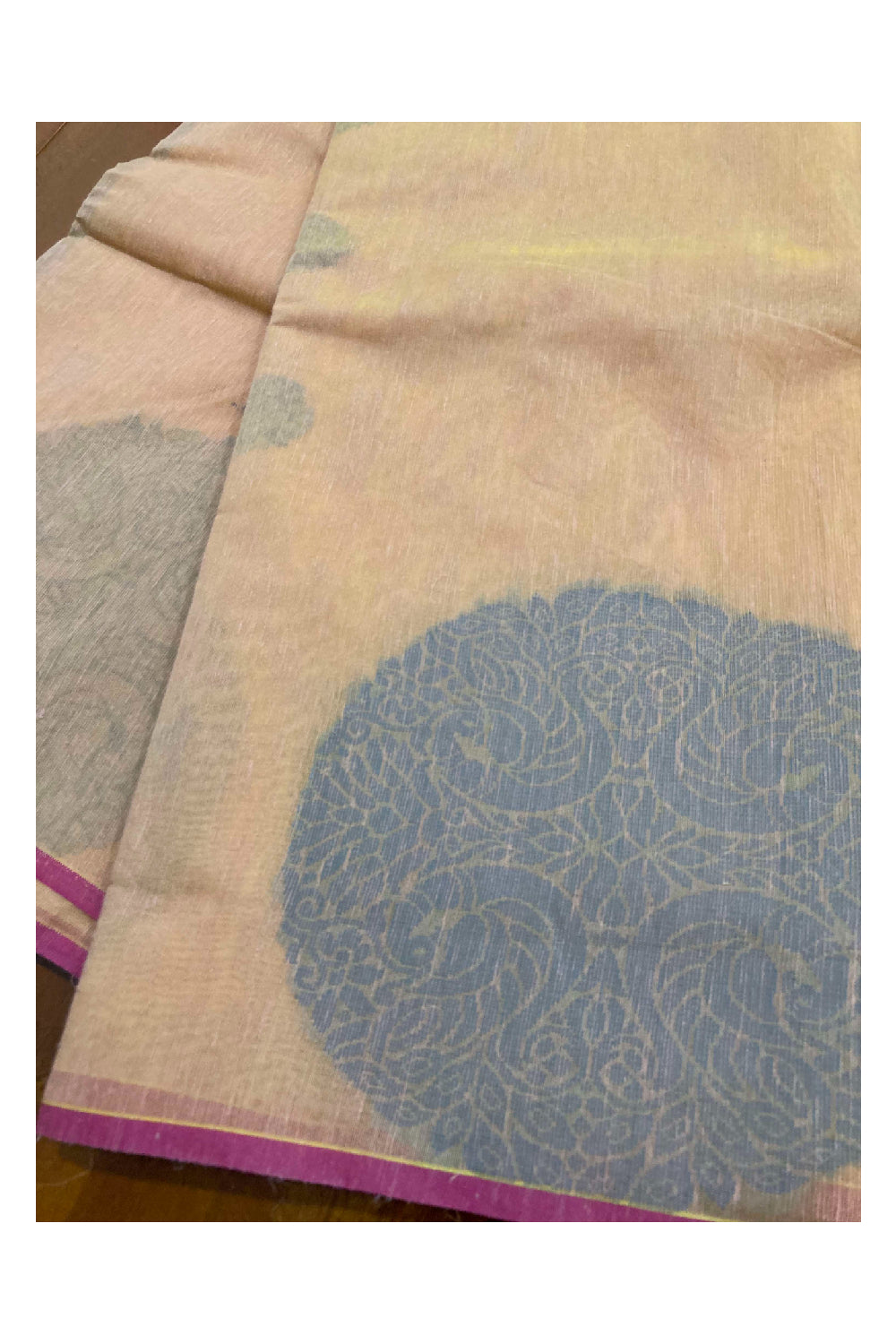 Southloom Sico Gadwal Semi Silk Saree in Light Brown and Grey with Elephant Motifs (Blouse Piece with Work)