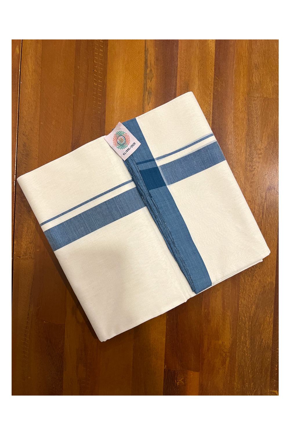 Southloom Super Premium Unakkupaavu Handloom Double Mundu with Blue Border