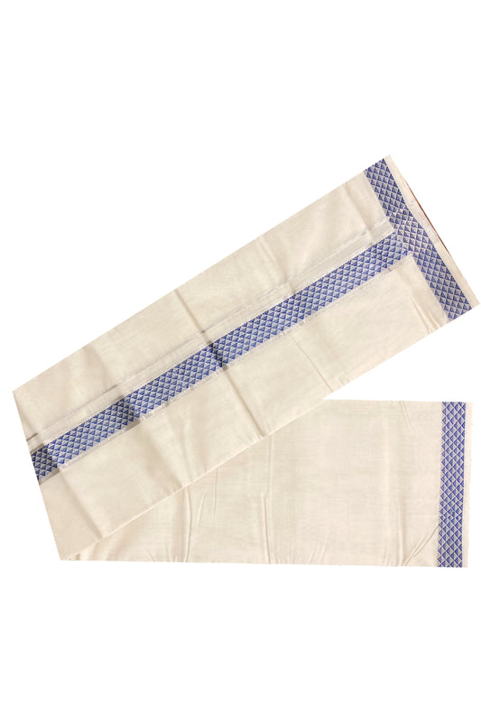 Southloom™ Balaramapuram Unakkupaavu Handloom Double Mundu with Silver Kasavu and Blue Kara (South Indian Dhoti) Weaver: Vijayan
