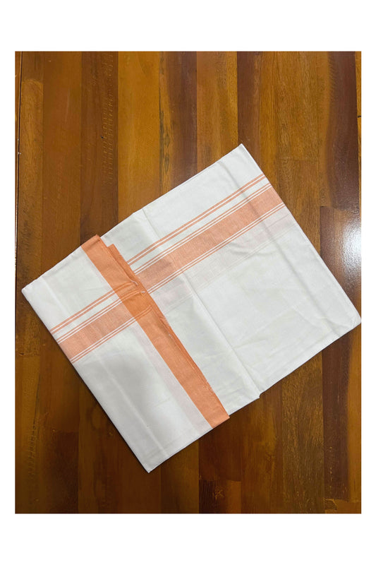 Southloom Premium Handloom Pure White Single Mundu with Orange Border (Lungi)