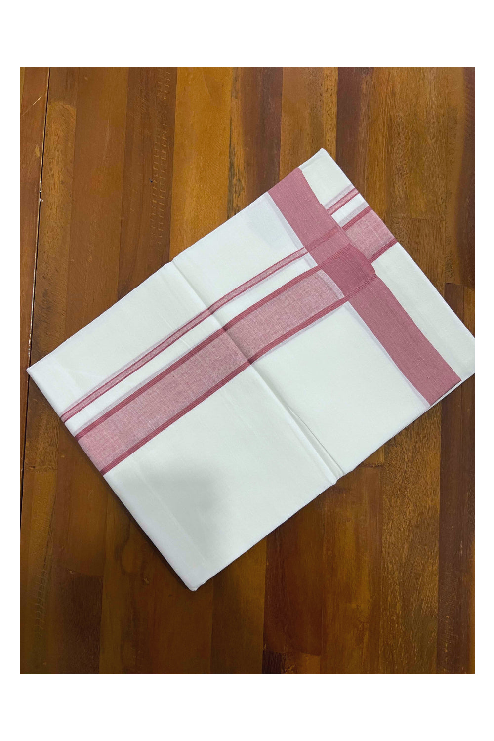 Pure White Cotton Mundu with Brick Red Kara (South Indian Dhoti)