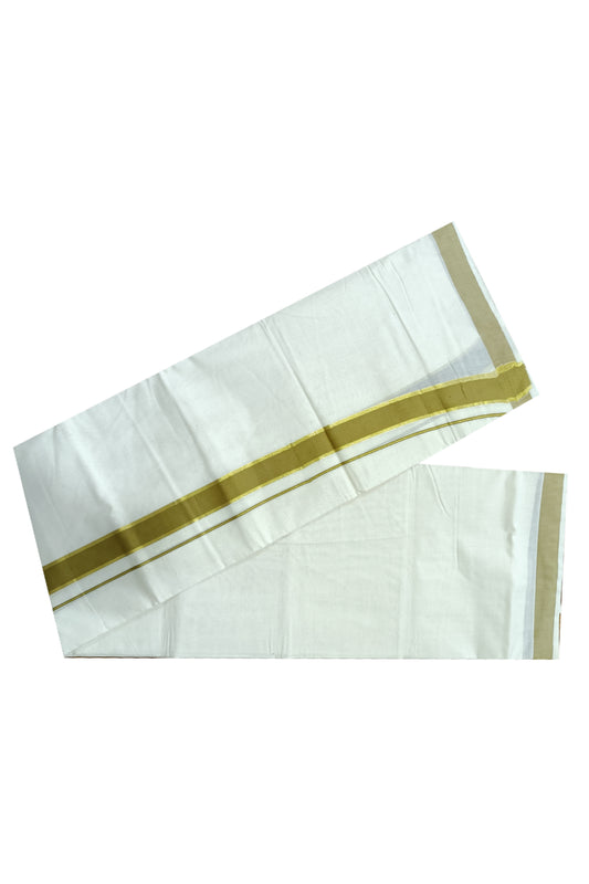 Off White Kerala Double Mundu with Kasavu and Olive Green Kara (South Indian Dhoti)