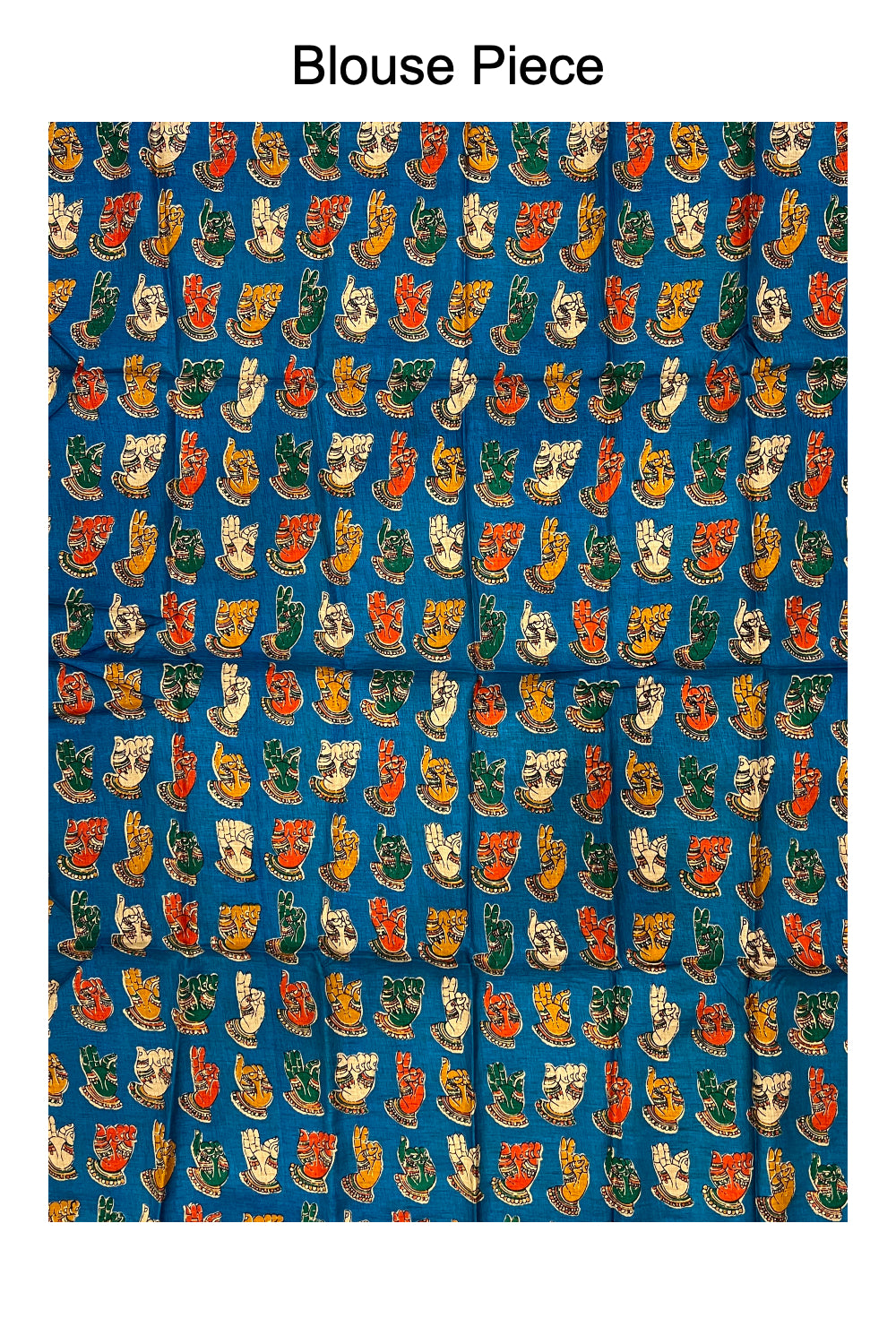 Kerala Pure Cotton Fusion Art Blue Hand Figures Printed Kasavu Saree with Printed Blouse Piece