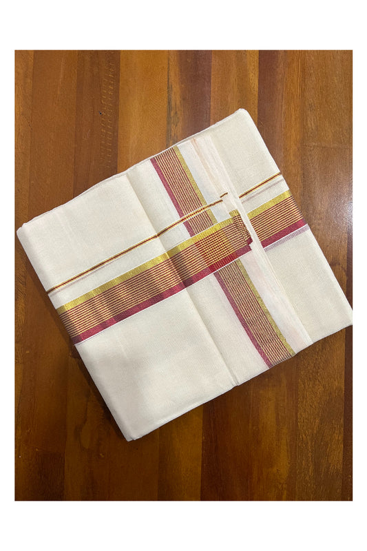 Southloom Balaramapuram Handloom Pure Cotton Mundu with Golden and Red Kasavu Border (South Indian Kerala Dhoti)