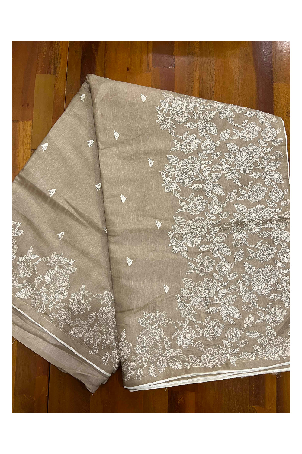 Southloom Beige Semi Silk Designer Thread Work Saree with Butta Works