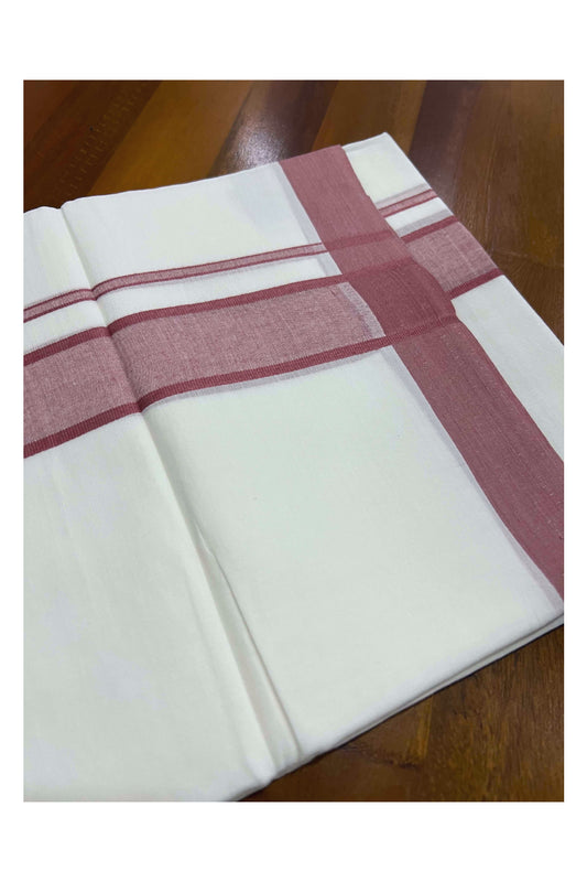 Pure White Cotton Mundu with Brick Red Kara (South Indian Dhoti)