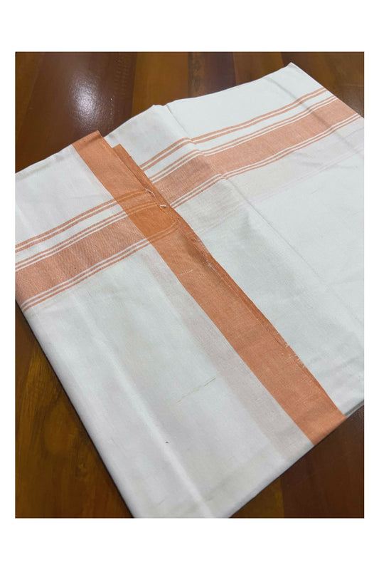 Southloom Premium Handloom Pure White Single Mundu with Orange Border (Lungi)