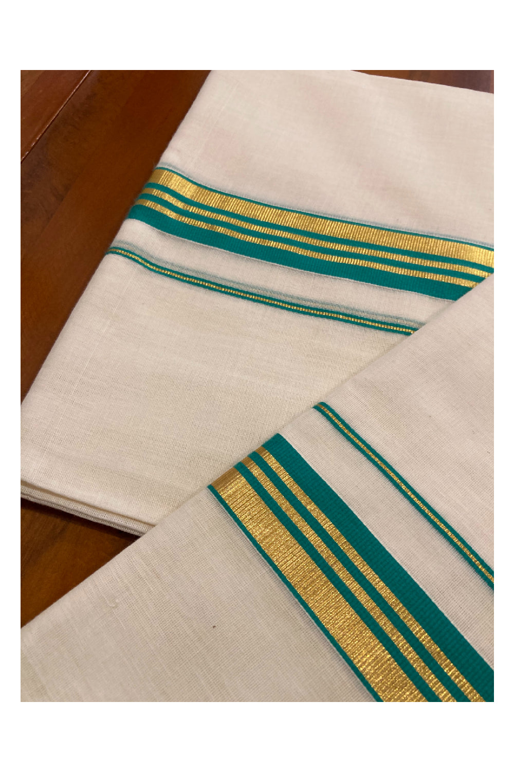 Southloom Premium Handloom Set Mundu with Kasavu and Green Border