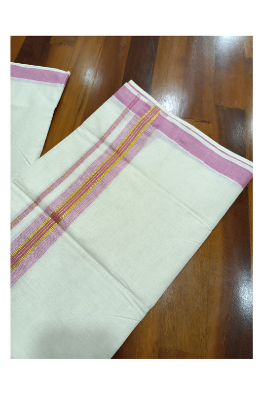 Off White Kerala Double Mundu with Kasavu and Pink Kara (South Indian Dhoti)